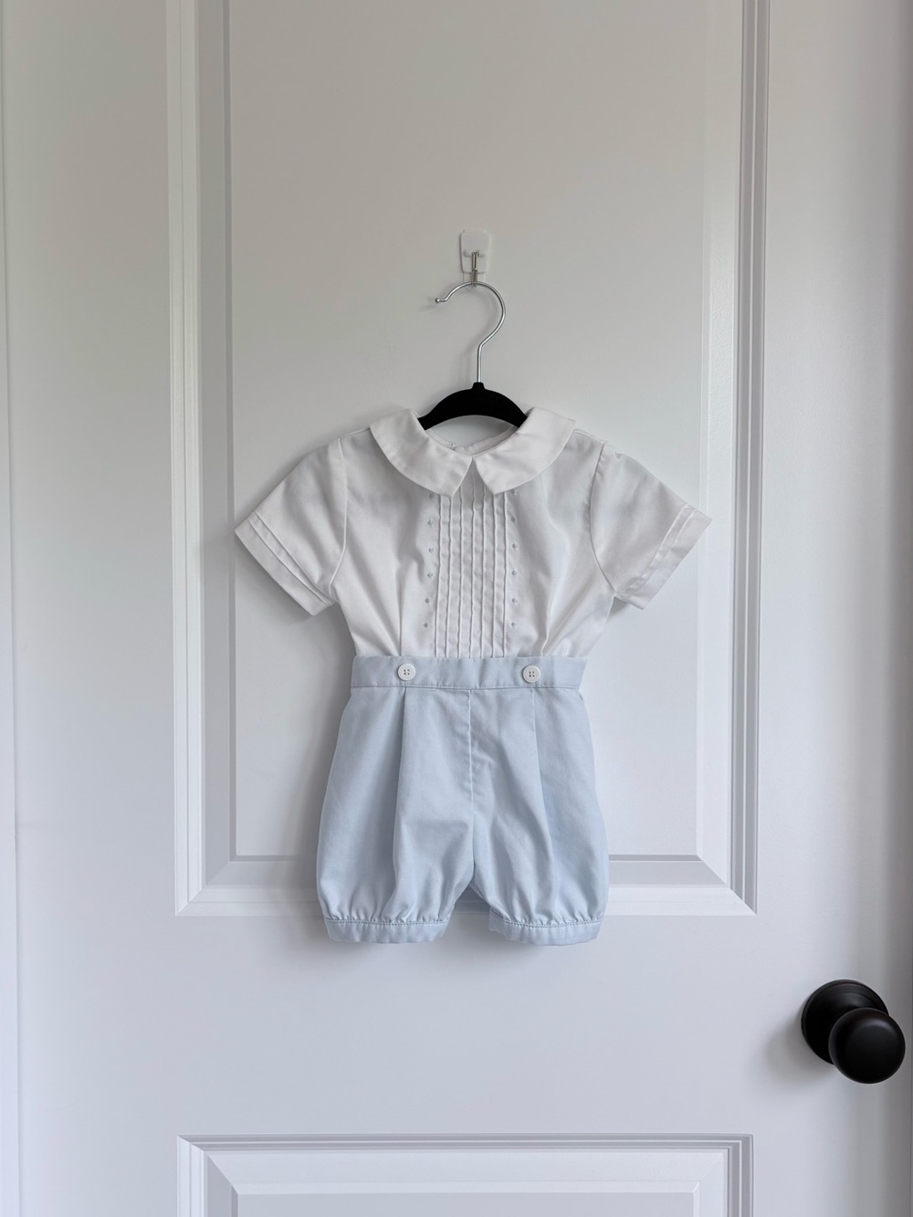 👶🏼Luli & Me White and Blue Pleated Collar Shorts Set